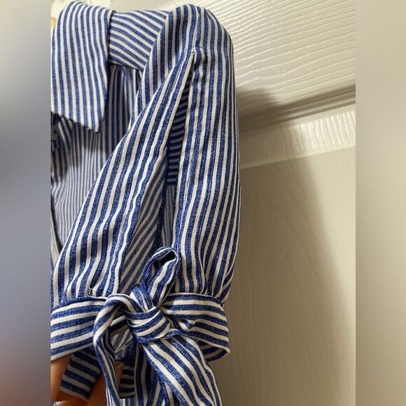 Monteau Womens Dress Size S Stripes Blue White Waist Band Pockets - Picture 3 of 7